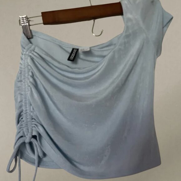 H&M Divided Asymmetric Ruched Baby Blue Top - Picture 2 of 5